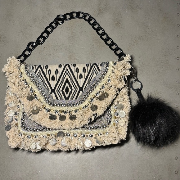 Antik Kraft Tan Boho Bag Customized w/ Puff Charm & Chain (No Original Strap) - Picture 1 of 12